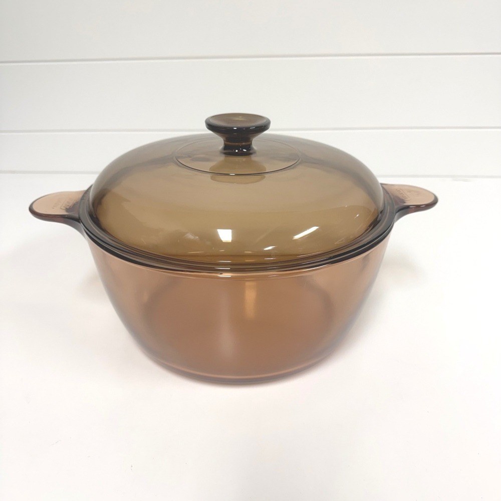 Corning Visions Amber 4.5L Stock Pot Casserole Dish with Lid USA Made Cookware